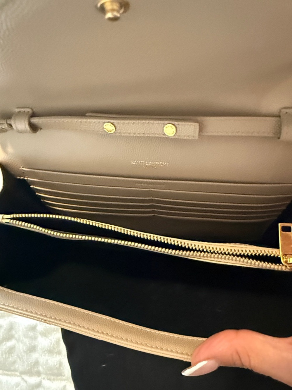 Saint Laurent Beige Quilted Leather Chain Wallet with Gold YSL Logo - Picture 2 of 2